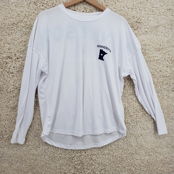 NWT State of Mine Minnesota women US Medium white blue long sleeve top polyester - Picture 2 of 11